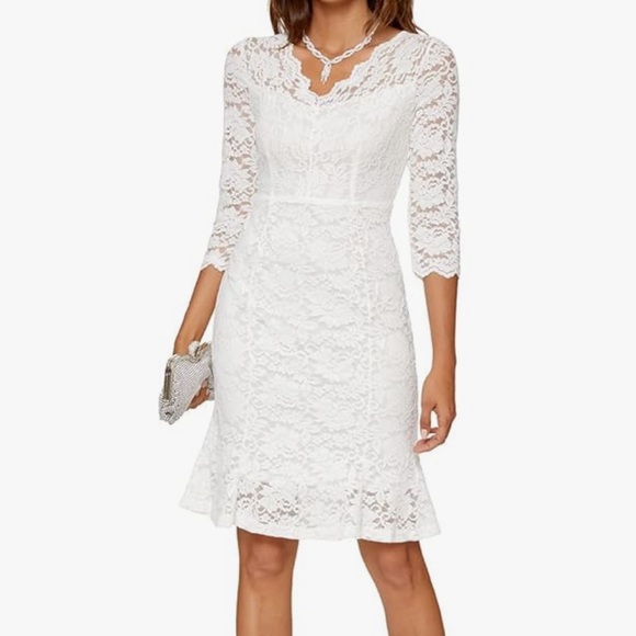 Elegant White Lace short wedding Dress